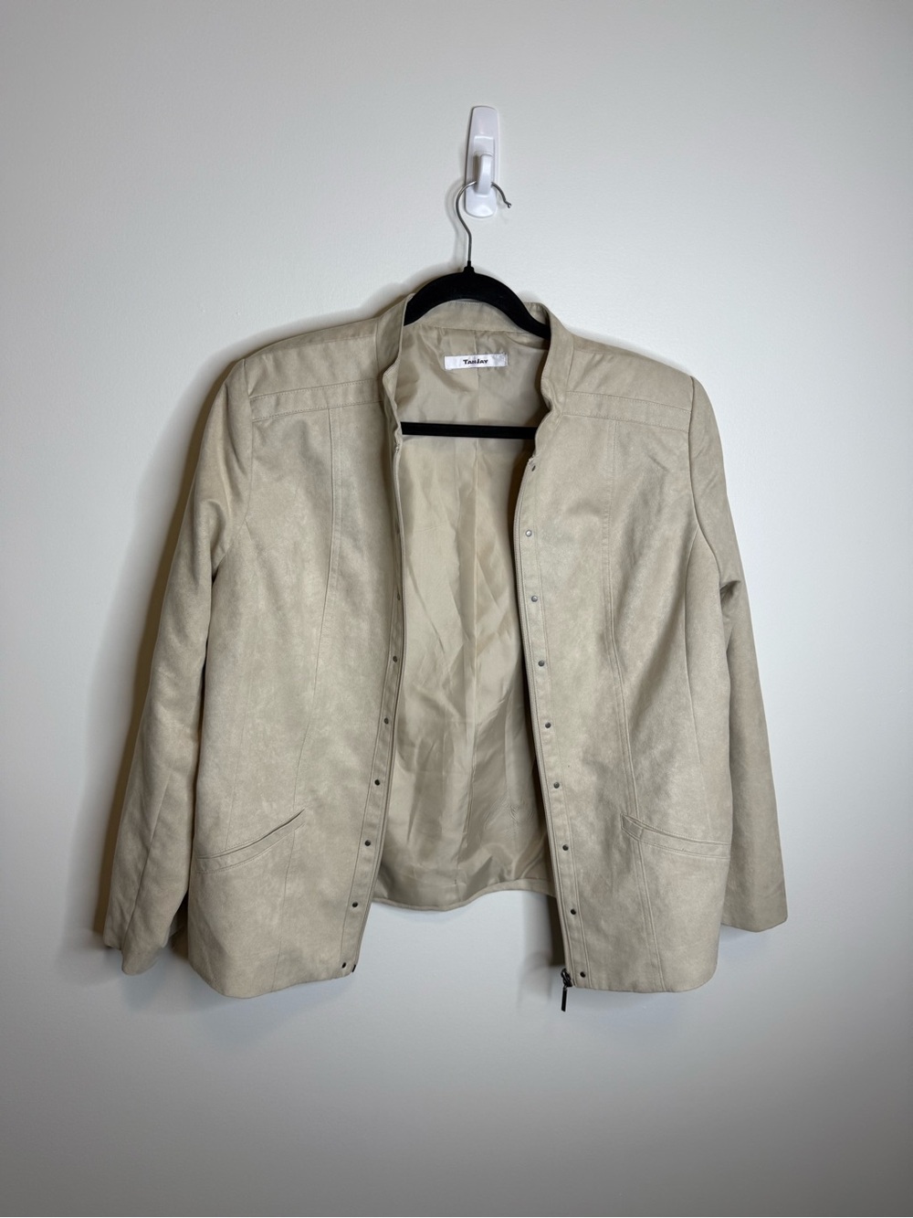 TanJay Women's Utility Jacket in Light Beige suede size XL